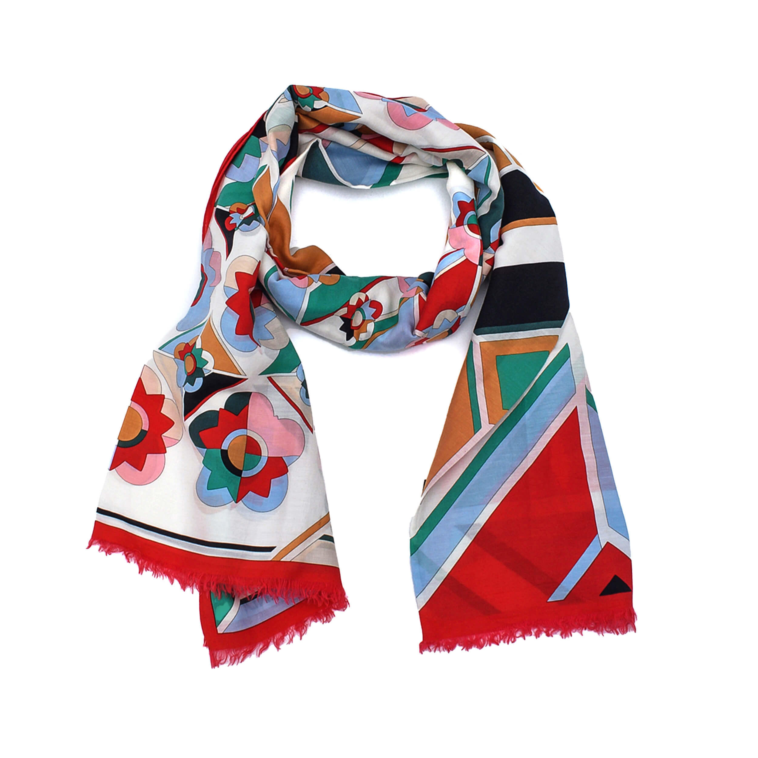 Fendi - Red&Multicolor Floral Print Cotton Shawl /Scarf